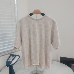 Cream Patterned Short Sleeve Shirt